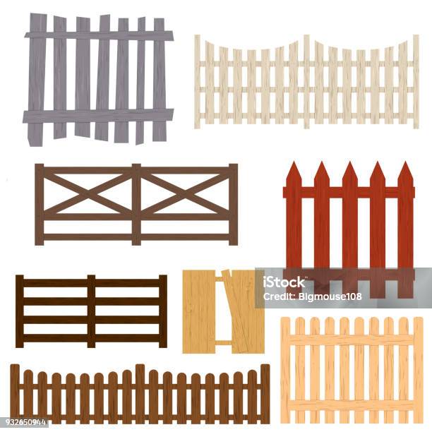 Cartoon Color Wooden Fence Set Vector Stock Illustration - Download Image  Now - Fence, Wood - Material, Gate - iStock