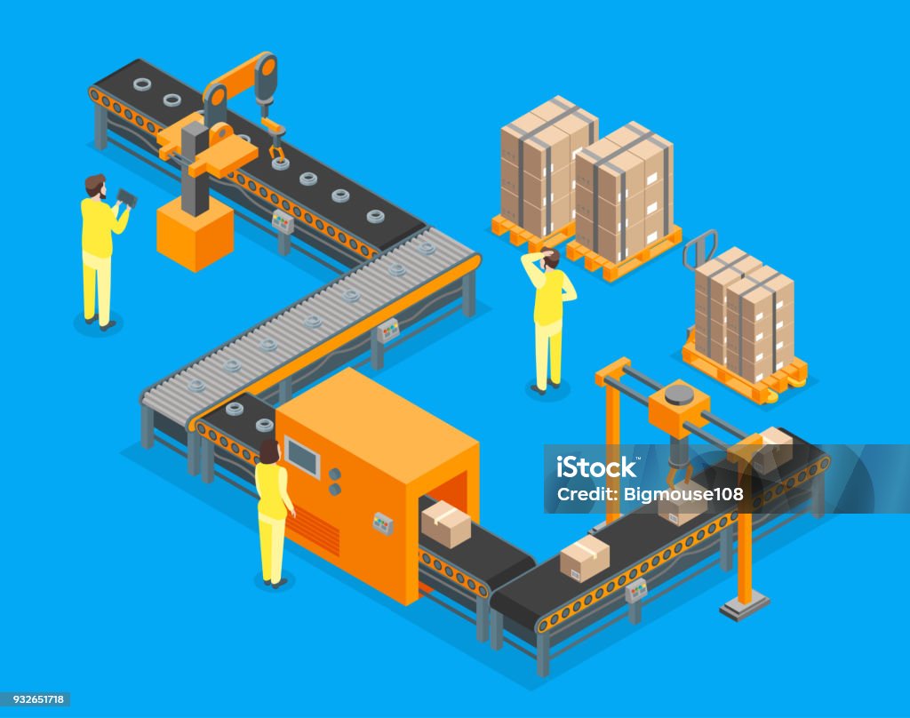 Automatique usine vue 3d isométrique. Vector - clipart vectoriel de Perspective isométrique libre de droits