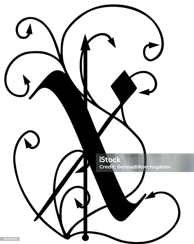 Letter X with arrows Letter X with arrows isolated on white background Alphabet stock vector