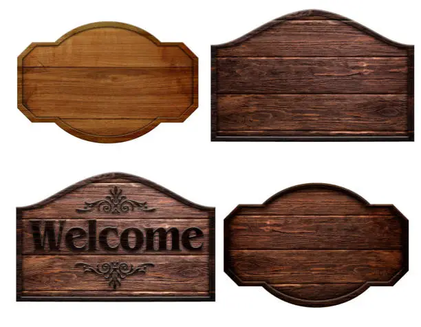 a set of dark brown wooden boards isolated on a white background, used to design