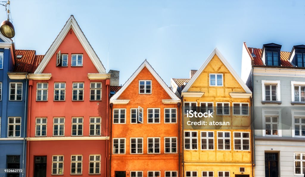 Old Copenhagen architecture multicolored house facade in Copenhagen Copenhagen Stock Photo
