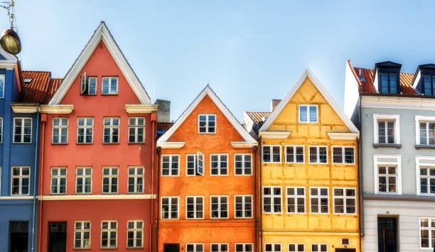 Old Copenhagen architecture multicolored house facade in Copenhagen copenhagen photos stock pictures, royalty-free photos & images