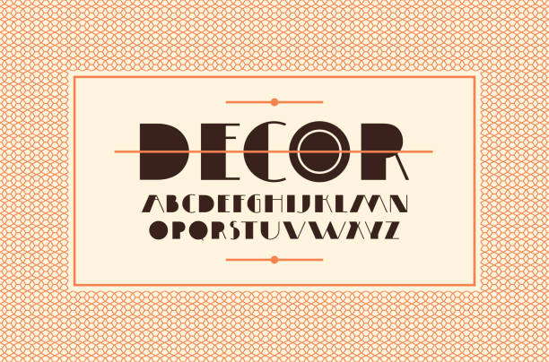 Decorative sans serif font in art deco style Decorative sans serif font in art deco style. Template for card design and seamless pattern 1940s style stock illustrations