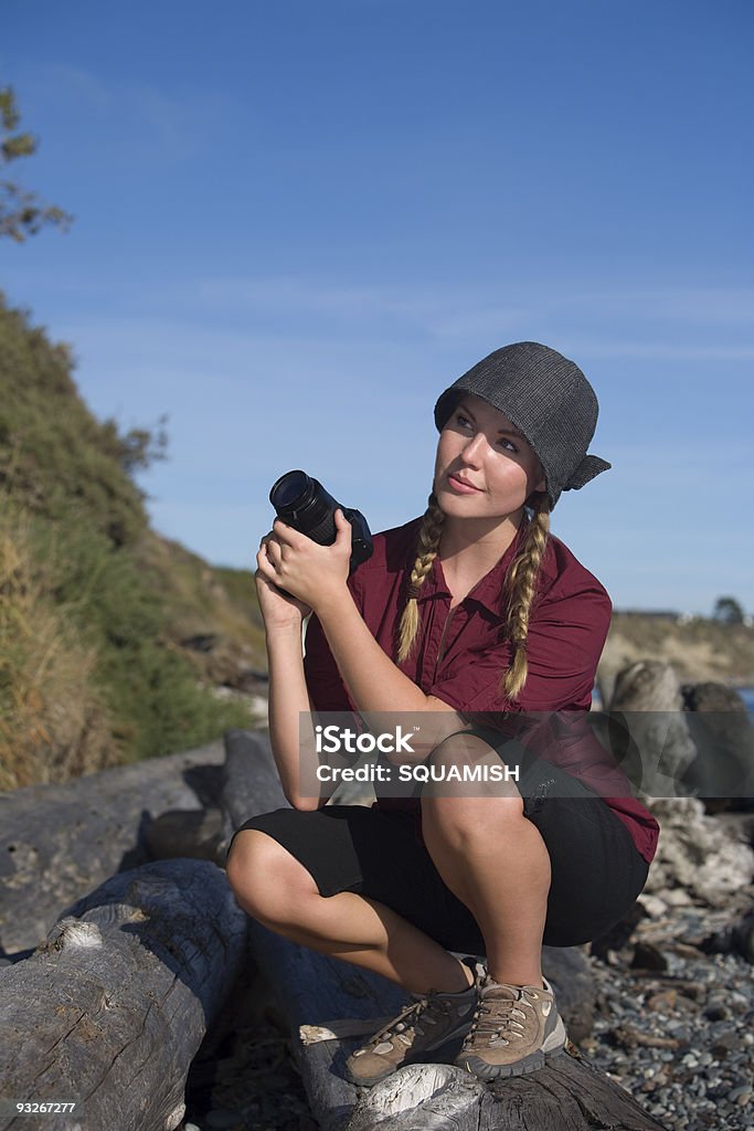 Schönen blonden weibliche Fotografin im Freien - Lizenzfrei Attraktive Frau Stock-Foto