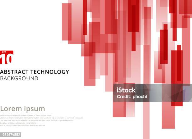 Vertikale Abstrakte Technologie Überlappt Geometrische Quadrate Form Roter Farbe Auf Weißem Hintergrund Mit Textfreiraum Stock Vektor Art und mehr Bilder von Rechteck