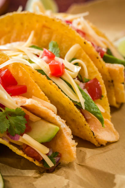 istock Mexican Tacos with Omelet Egg, Spicy Salsa and Avocado 932679974