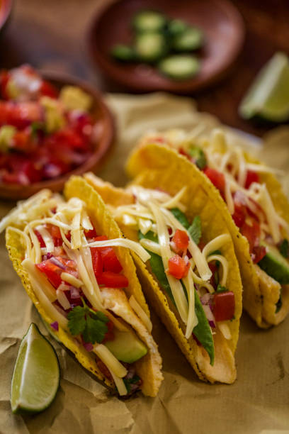 istock Mexican Tacos with Omelet Egg, Spicy Salsa and Avocado 932679994