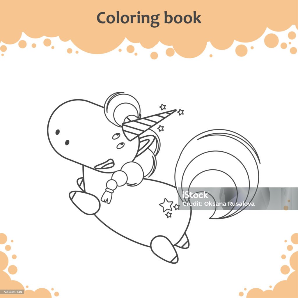 Color the cute cartoon little flying unicorn - coloring book for kids Adult stock vector