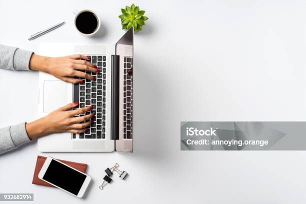 Laptop Top View Flat Lay Stock Photo - Download Image Now - Laptop, Flat Lay, Desk