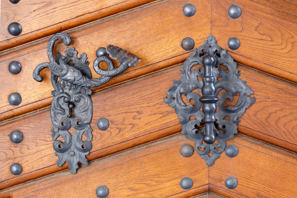 Vintage handle on wooden door