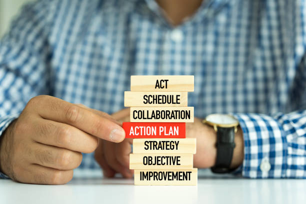 istock Businessman Building ACTIONPLAN Concept with Wooden Blocks 932691984