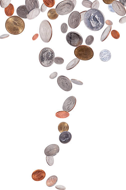 Various American coins falling stock photo