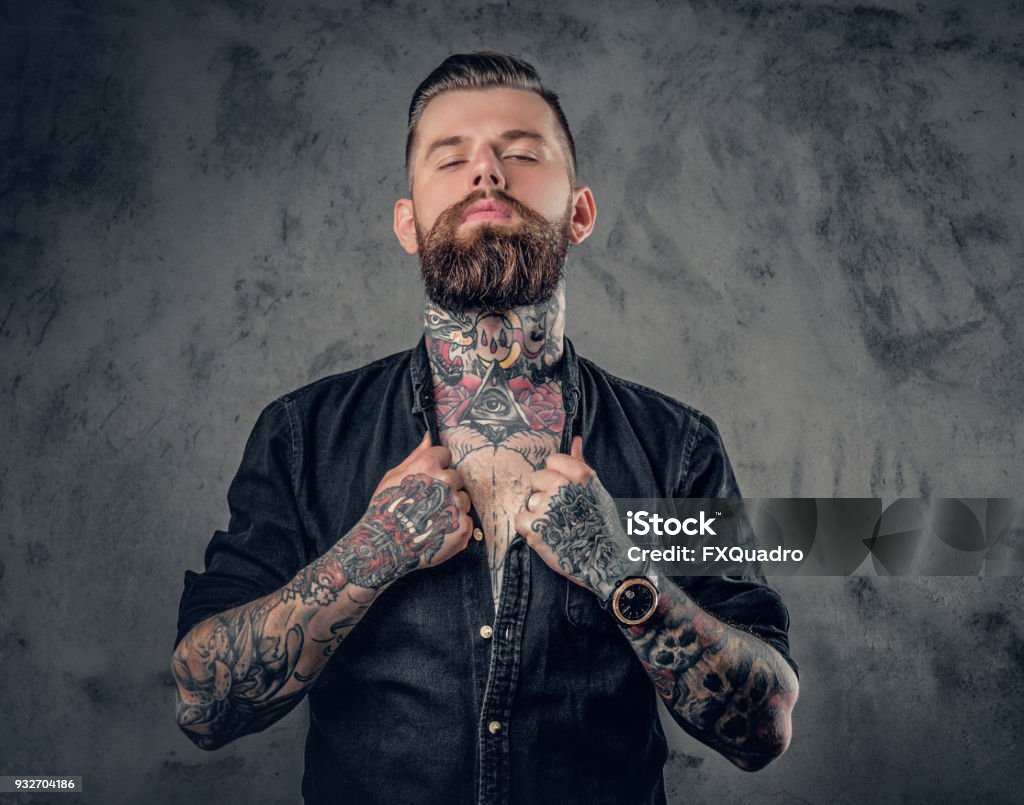 Studio Portrait Of Bearded Hipster Man With Tattoos Stock Photo - Download Image Now - iStock Studio Portrait Of Bearded Hipster Man With Tattoos Stock Photo - Download Image Now - iStock