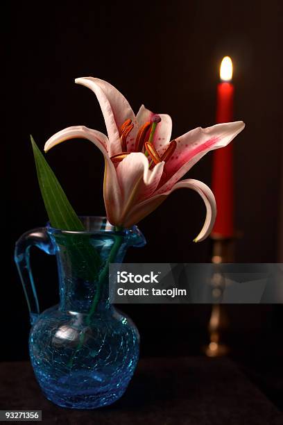 A La Luz De Las Velas Jarrón De Flores Foto de stock y más banco de imágenes de Azul - Azul, Blanco - Color, Cabeza de flor