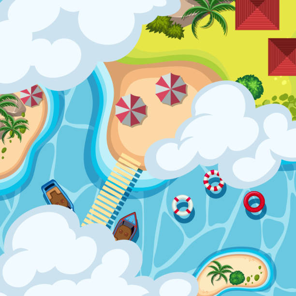 낮 시간에 바다의 항공 보기 - floating on water travel backgrounds beaches travel locations stock illustrations