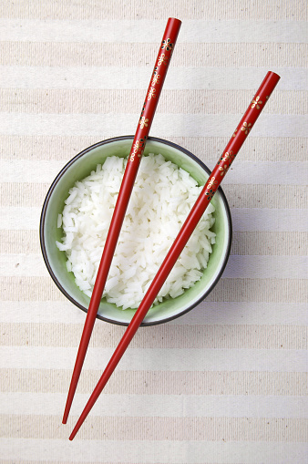 Simple arrangment of chopsticks and rice bow