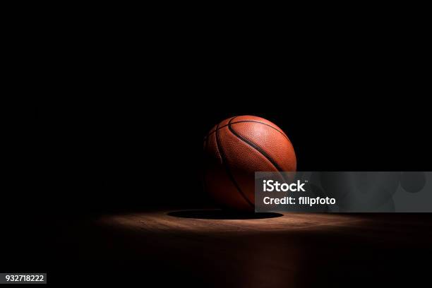 Basketball Ball Spotlight Stock Photo - Download Image Now - Basketball - Ball, Sports Court, Black Background