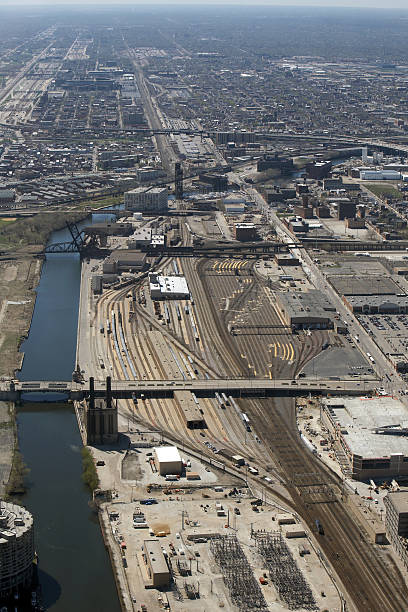 Commuting - Train Tracks & Highways  chicago smog stock pictures, royalty-free photos & images