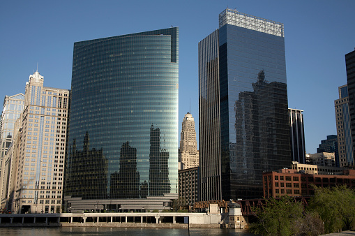 view of buildings in downtown chicago on a calm winter day