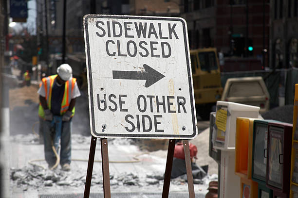 Construction demolition of sidewalk stock photo