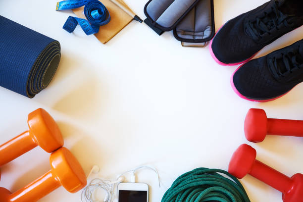 istock Sports equipment on the white floor 932724014