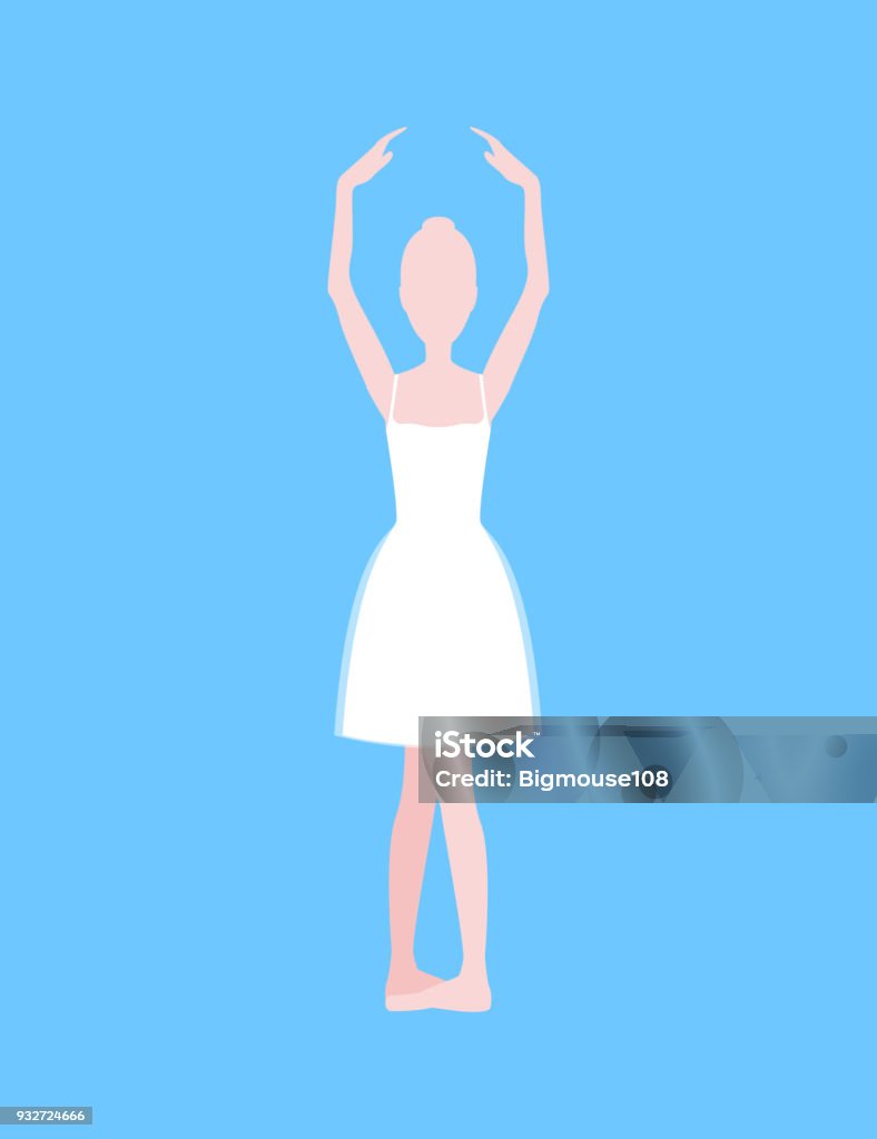 Cartoon Basic Ballet Position. Vector Cartoon Basic Ballet Classical Dance Second Position White Silhouette Woman on a Blue Background. Vector illustration Active Lifestyle stock vector