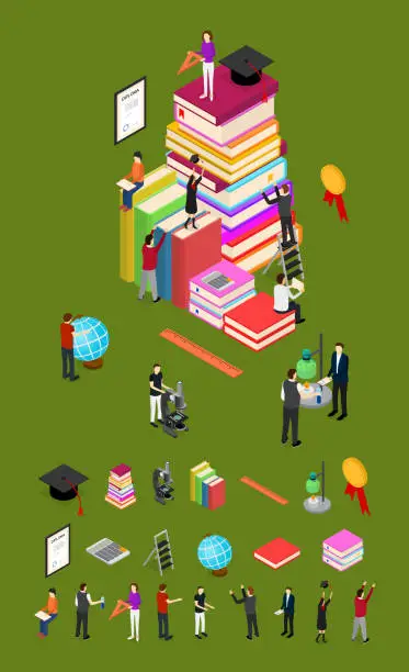 Vector illustration of Educational Concept and Elements Part Isometric View. Vector