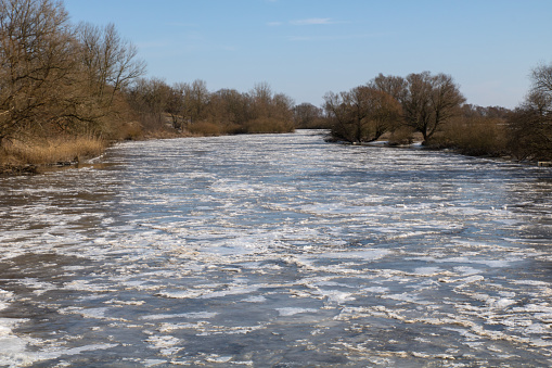 The frozen river Sude near the city of Boizenburg in Mecklenburg Western Pomerania