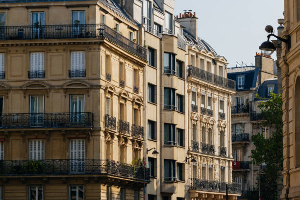 istock Paris residential buildings facades. Old Paris architecture 932726000