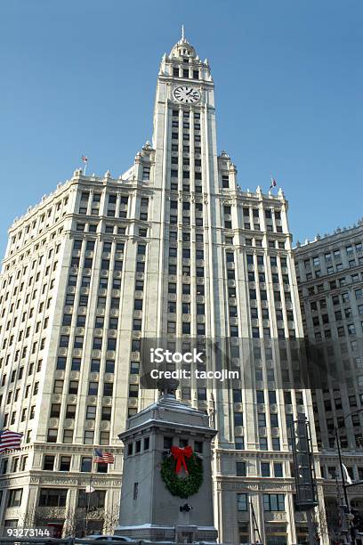 Chicago Wrigley Building A Natale - Fotografie stock e altre immagini di Chicago - Illinois - Chicago - Illinois, Natale, Bandiera