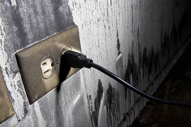 House Fire Series - Charred Electrical Outlet stock photo