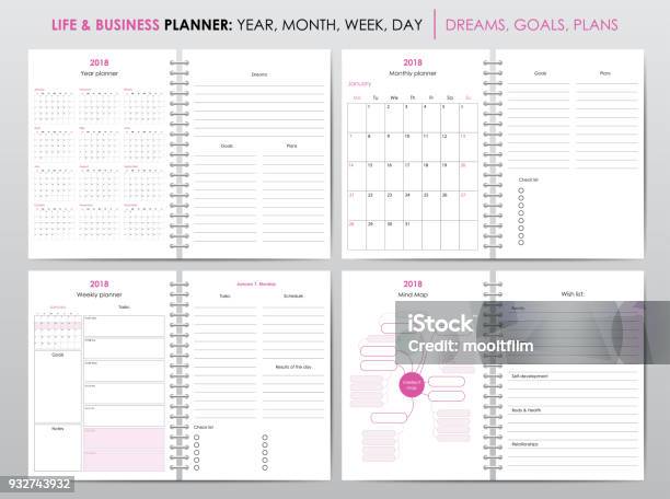 Life And Business Planner 2018 - Immagini vettoriali stock e altre immagini di Agenda - Agenda, Pagina, Modello - Mezzo d'informazione