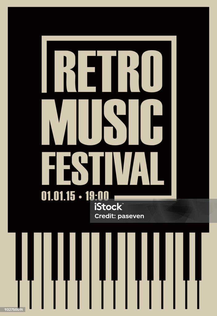 Banner für Retro-Musik-Festival mit Klaviertasten - Lizenzfrei Klavier Vektorgrafik