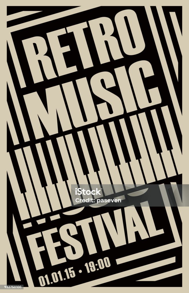 Banner für Retro-Musik-Festival mit Klaviertasten - Lizenzfrei Alt Vektorgrafik
