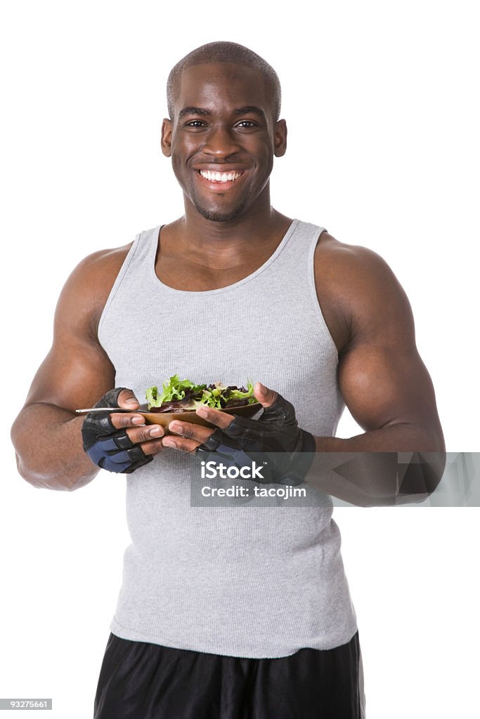 Bodybuilder con ensalada - Foto de stock de Comer libre de derechos