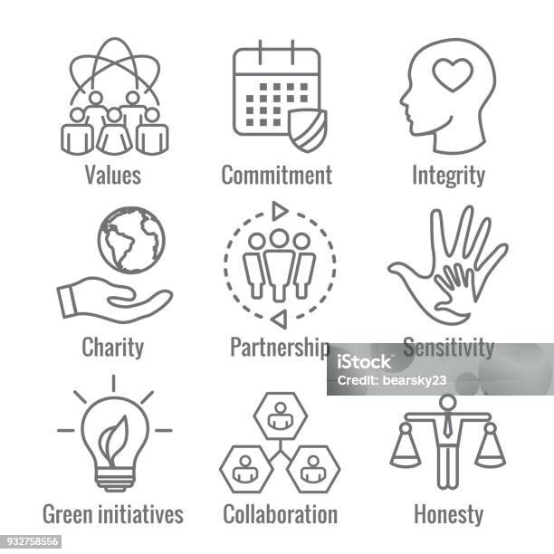 Social Responsibility Outline Icon Set With Honesty Integrity Collaboration Etc Stock Illustration - Download Image Now