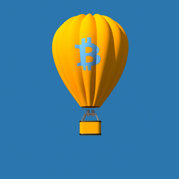 Bitcoin Sign, Hot Air Balloon, Isolated stock photo