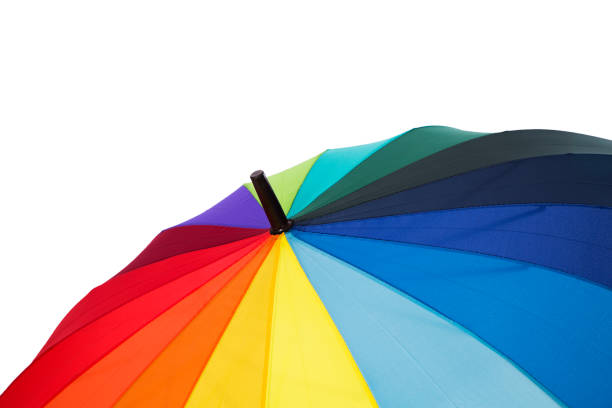 coloridos paraguas bajo - rainbow umbrella descriptive color multi colored fotografías e imágenes de stock