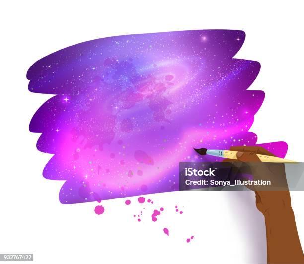 Scribble Banner With Outer Space Inside Stock Illustration - Download Image Now - African-American Ethnicity, One Woman Only, Writing - Activity