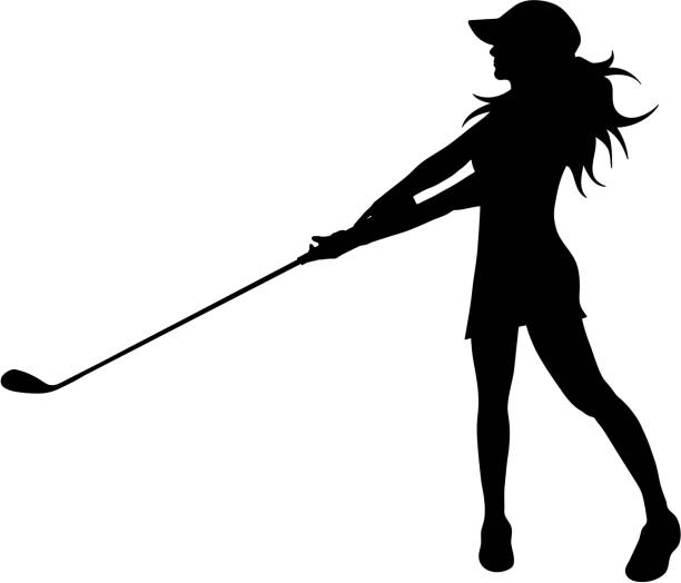 istock Vector silhouette of woman who play golf on white background. 932769184
