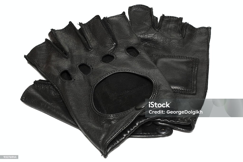 Pair of fingerless black leather gloves Pair of fingerless black leather gloves isolated on white Glove Stock Photo