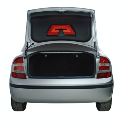 Rear view of a generic car with an open trunk