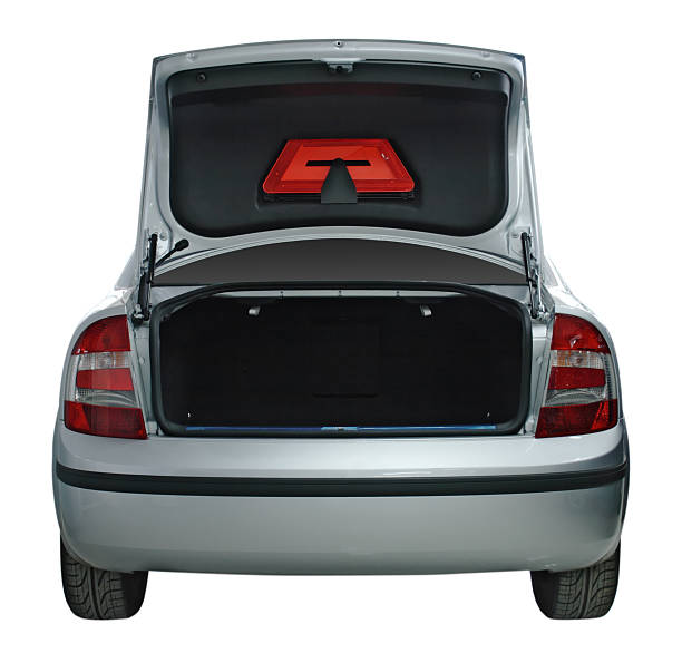 Rear view of a generic car with an open trunk car back open stock pictures, royalty-free photos & images