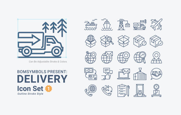 Delivery-Outline-B01 Set of Delivery-Outline-B01 Vector Icons cargo container container open shipping stock illustrations