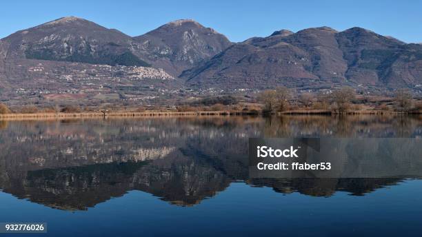 Reflections Lake Long Massif Of Terminillo And Poggio Bustone Stock Photo - Download Image Now