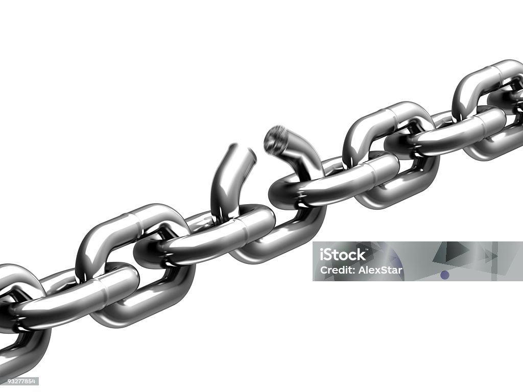 Chain Broken chain on white background Breaking Stock Photo