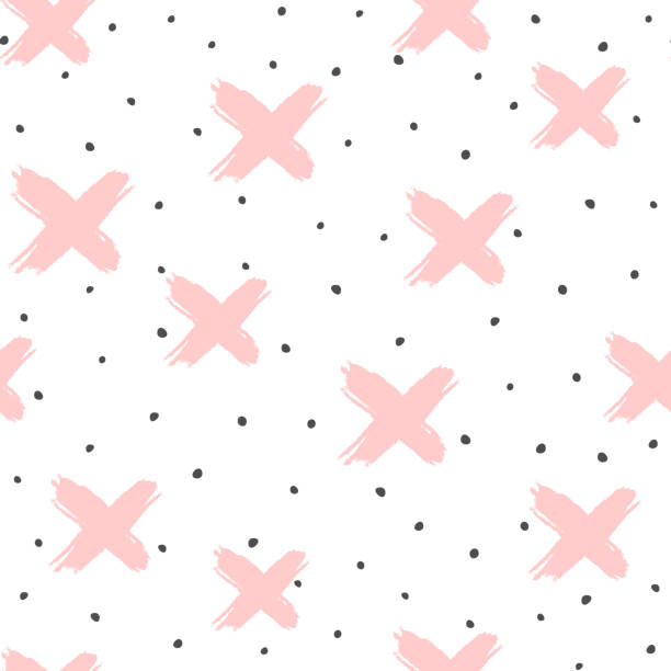 Seamless pattern with crosses and irregular polka dots. Grunge, sketch, graffiti, watercolour, paint. Endless trendy print. Seamless pattern with crosses and irregular polka dots. Grunge, sketch, graffiti, watercolour, paint. Endless trendy print. Modern vector illustration. drawing of pink and black polka dot wallpaper stock illustrations