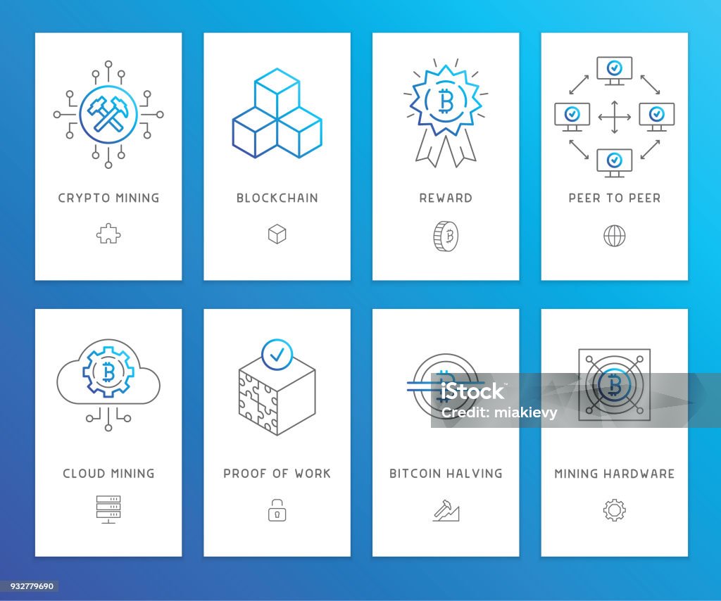 Cryptocurrency mining banners Editable set of vector banners on layers. 
This is an AI EPS 10 file format, with transparency effects, gradients and blends. Bitcoin stock vector