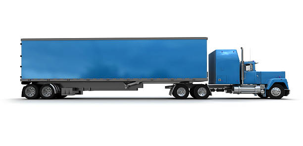 istock Side view of a big blue trailer truck 93278258