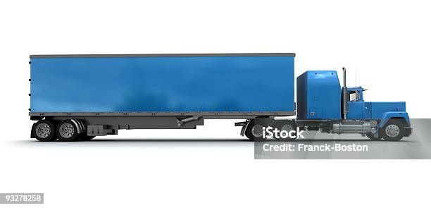 Vista Lateral De Um Camião De Reboque Azul Grande - Fotografias de stock e mais imagens de Atrelado de Carro - Atrelado de Carro, Azul, Cabine de Passageiros